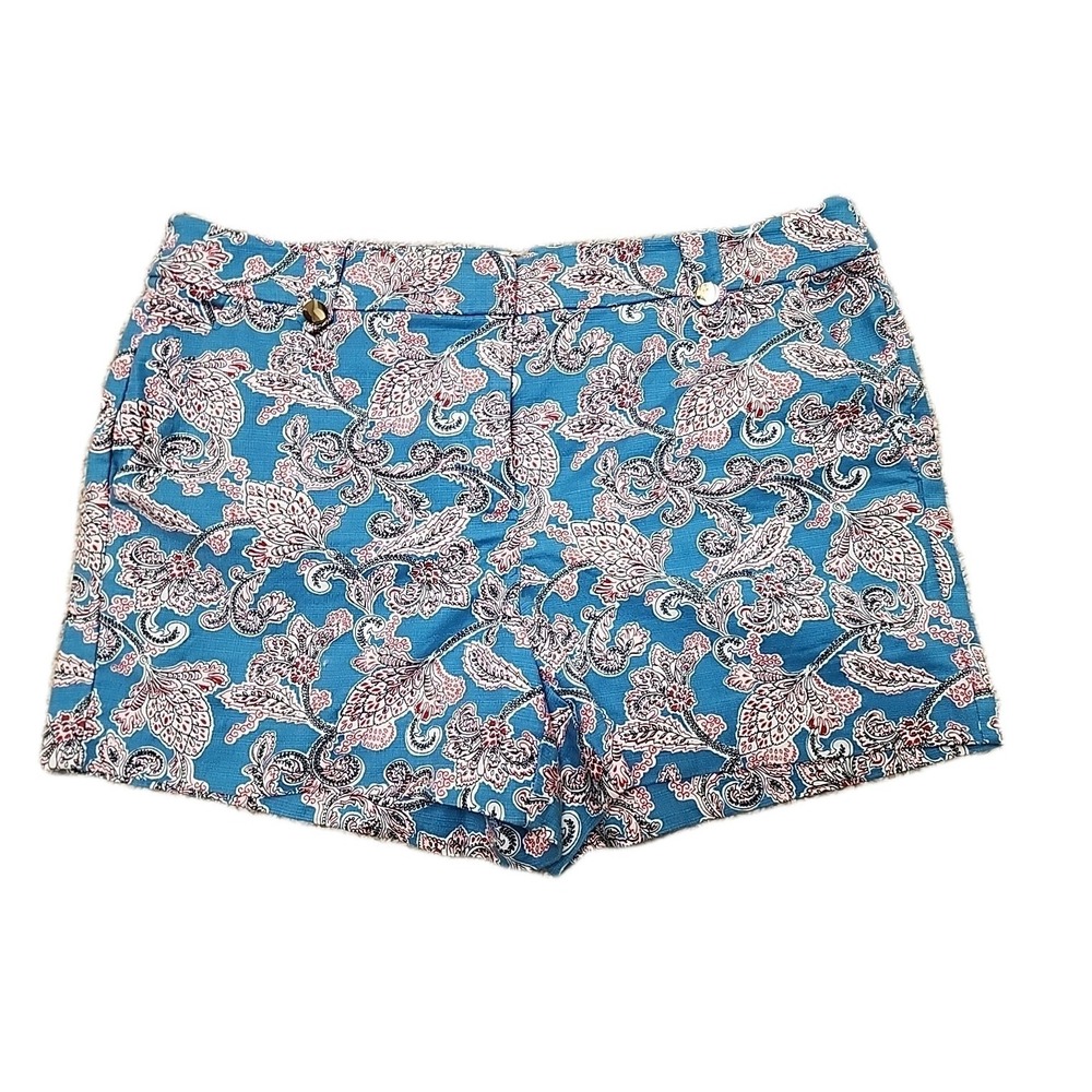 Ann Taylor 12 LOFT Blue Paisley Riviera Short 36x4 Gold Buttons Pockets